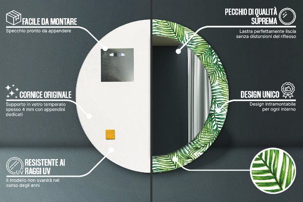 Espelho circular de parede decorativo Palmeira tropical