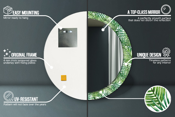 Espelho circular de parede decorativo Palmeira tropical