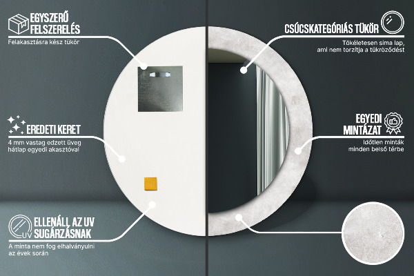 Espelho circular de parede decorativo Textura de betão