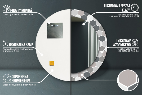 Espelho circular de parede decorativo Padrão hexagonal