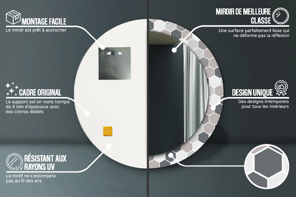 Espelho circular de parede decorativo Padrão hexagonal
