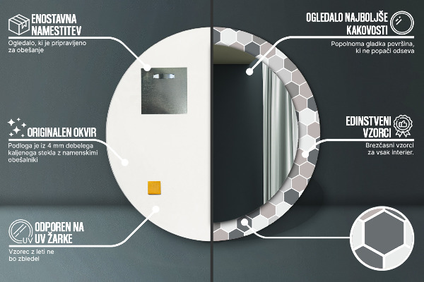 Espelho circular de parede decorativo Padrão hexagonal