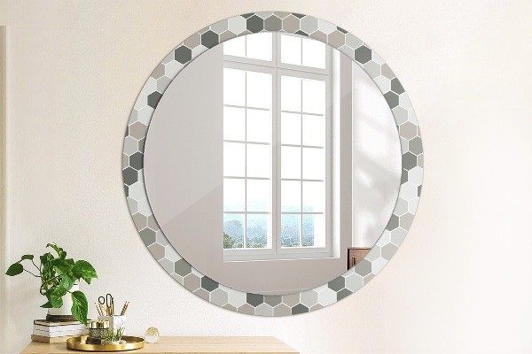 Espelho circular de parede decorativo Padrão hexagonal