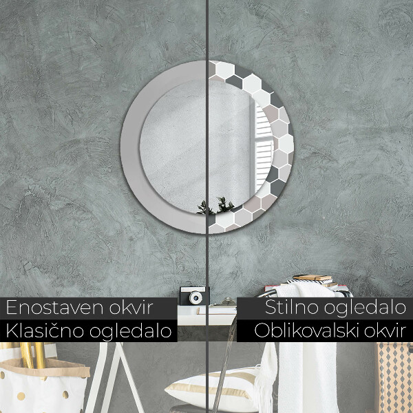 Espelho circular de parede decorativo Padrão hexagonal
