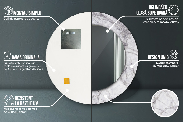 Espelho circular de parede decorativo Mármore branco