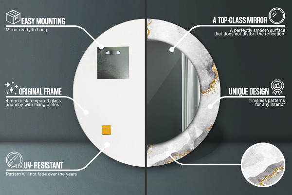 Espelho circular de parede decorativo Mármore branco dourado