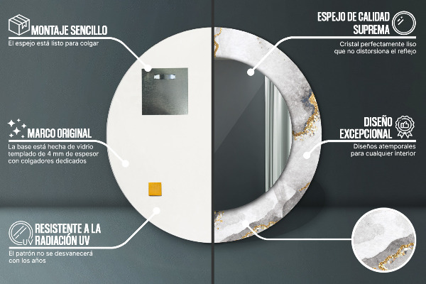 Espelho circular de parede decorativo Mármore branco dourado