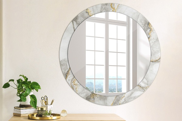 Espelho circular de parede decorativo Mármore branco dourado