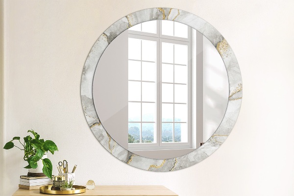 Espelho circular de parede decorativo Mármore branco dourado