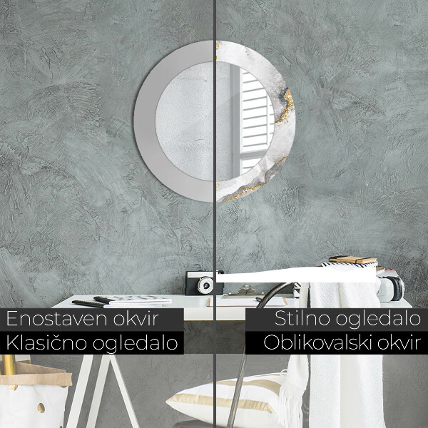 Espelho circular de parede decorativo Mármore branco dourado