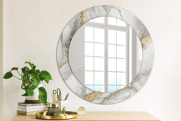 Espelho circular de parede decorativo Mármore branco dourado