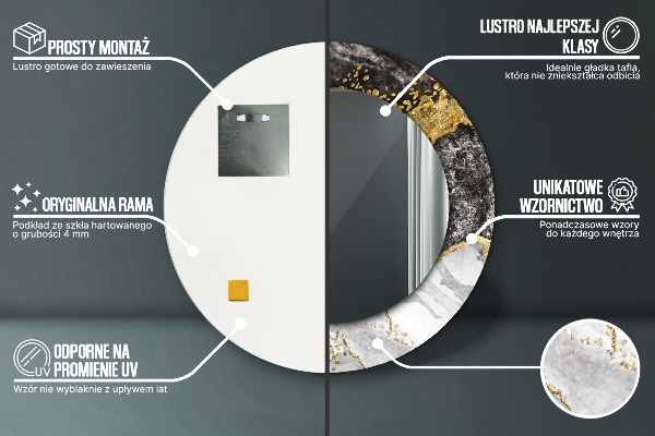 Espelho circular de parede decorativo Mármore e ouro