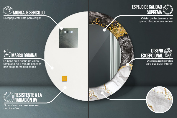 Espelho circular de parede decorativo Mármore e ouro