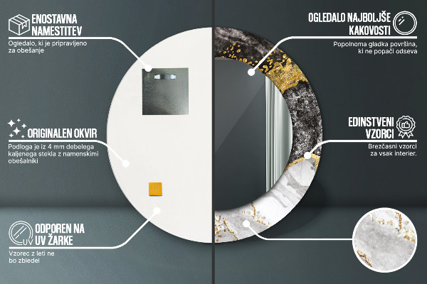 Espelho circular de parede decorativo Mármore e ouro