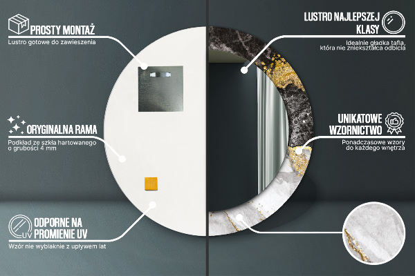 Espelho circular de parede decorativo Mármore e ouro