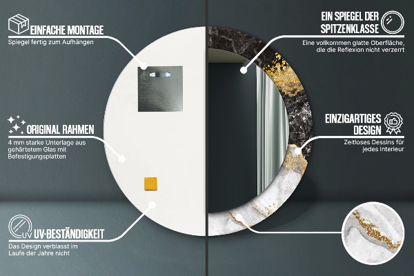 Espelho circular de parede decorativo Mármore e ouro