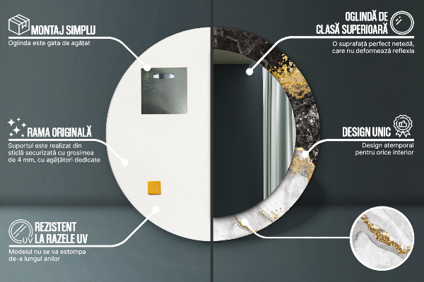 Espelho circular de parede decorativo Mármore e ouro