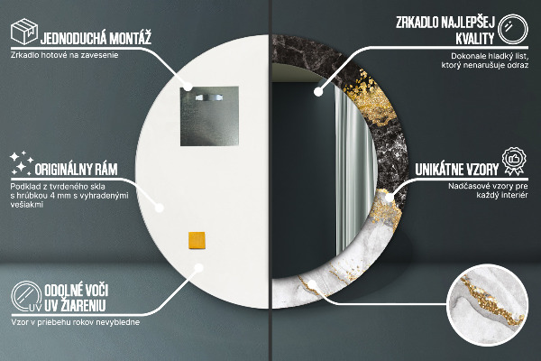 Espelho circular de parede decorativo Mármore e ouro