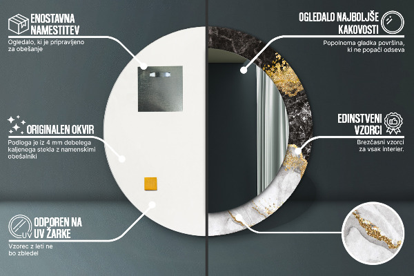 Espelho circular de parede decorativo Mármore e ouro