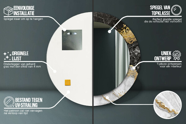 Espelho circular de parede decorativo Mármore e ouro