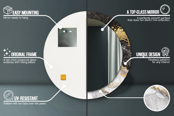 Espelho circular de parede decorativo Mármore e ouro