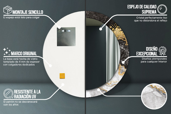 Espelho circular de parede decorativo Mármore e ouro