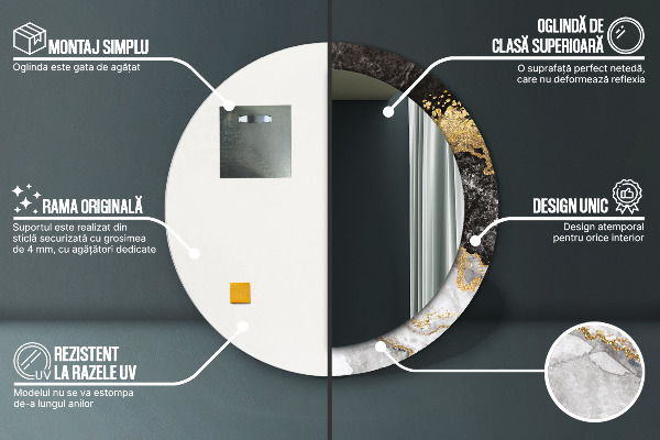 Espelho circular de parede decorativo Mármore e ouro