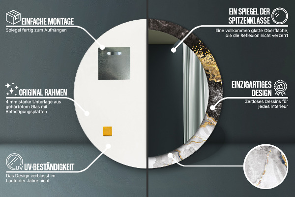 Espelho circular de parede decorativo Mármore e ouro