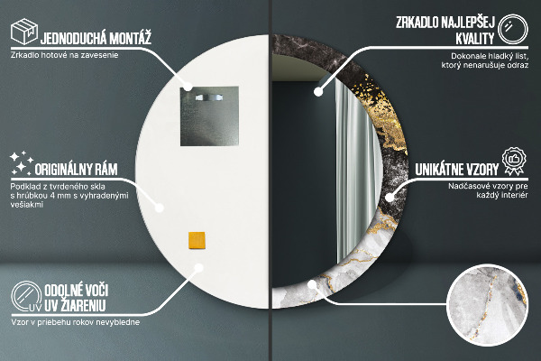 Espelho circular de parede decorativo Mármore e ouro