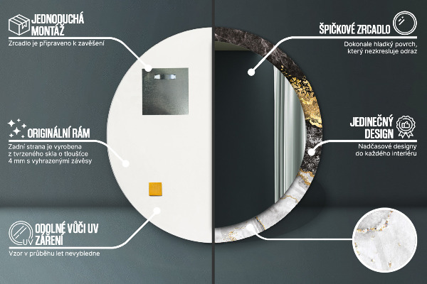 Espelho circular de parede decorativo Mármore e ouro