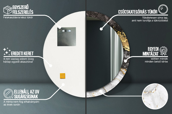 Espelho circular de parede decorativo Mármore e ouro