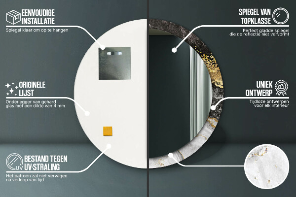 Espelho circular de parede decorativo Mármore e ouro