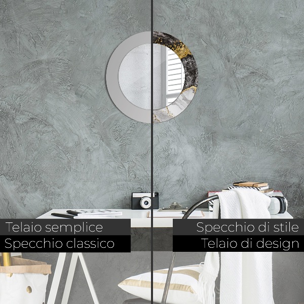 Espelho circular de parede decorativo Mármore e ouro