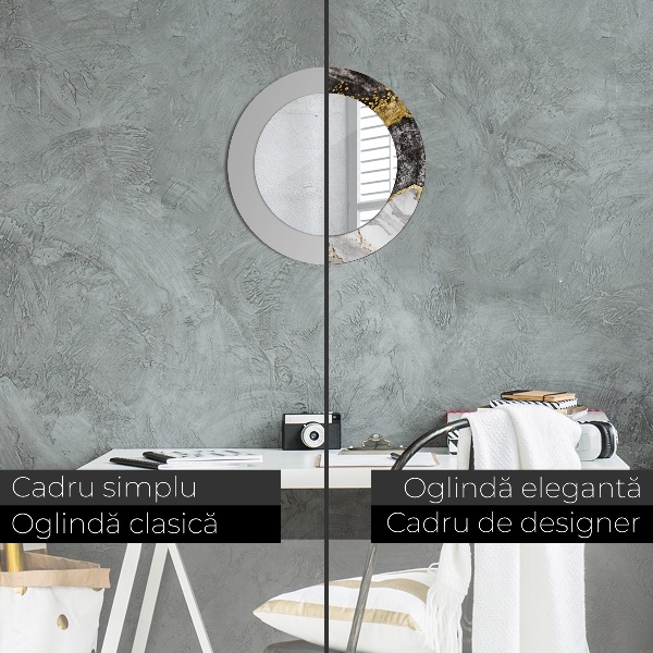 Espelho circular de parede decorativo Mármore e ouro