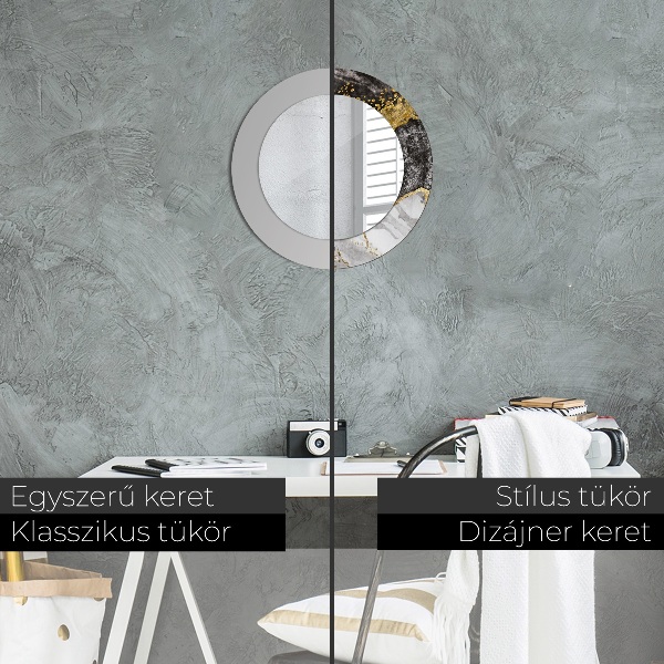 Espelho circular de parede decorativo Mármore e ouro