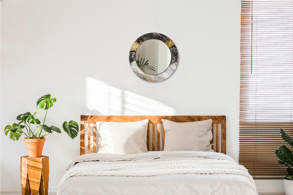 Espelho circular de parede decorativo Mármore e ouro