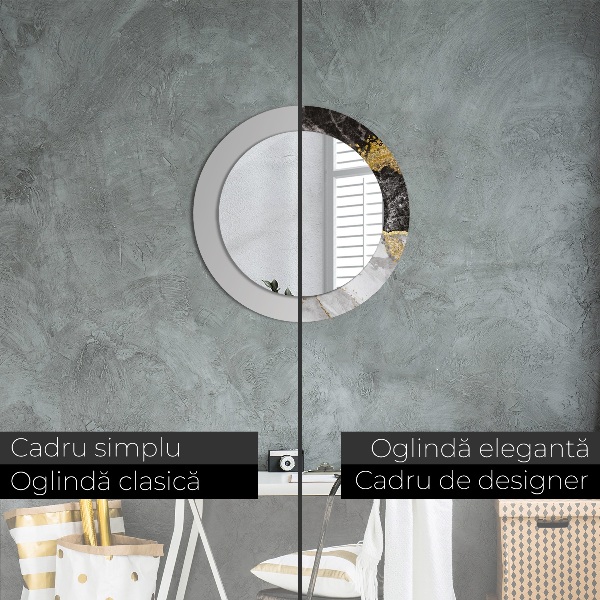 Espelho circular de parede decorativo Mármore e ouro