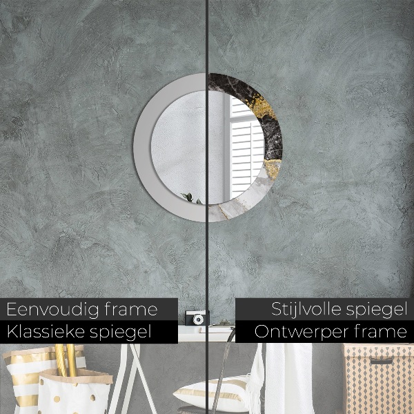 Espelho circular de parede decorativo Mármore e ouro