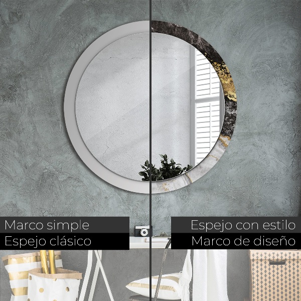 Espelho circular de parede decorativo Mármore e ouro