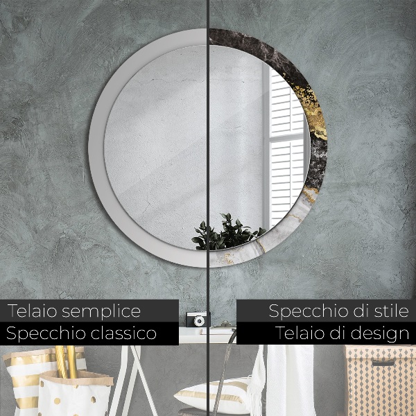 Espelho circular de parede decorativo Mármore e ouro