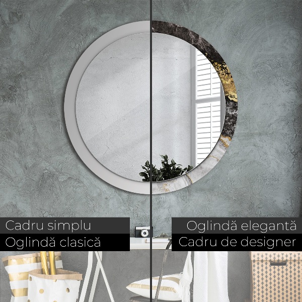 Espelho circular de parede decorativo Mármore e ouro