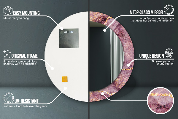 Espelho com moldura impressa redondo Mármore com ouro