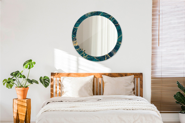 Espelho com moldura impressa redondo Mármore verde malaquite