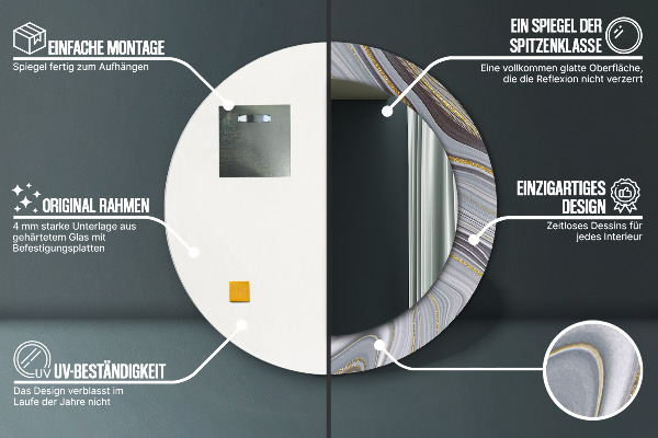 Espelho com moldura impressa redondo Mármore cinzento