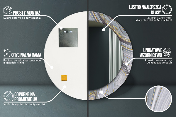 Espelho com moldura impressa redondo Mármore cinzento