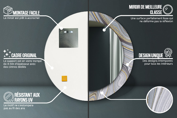 Espelho com moldura impressa redondo Mármore cinzento
