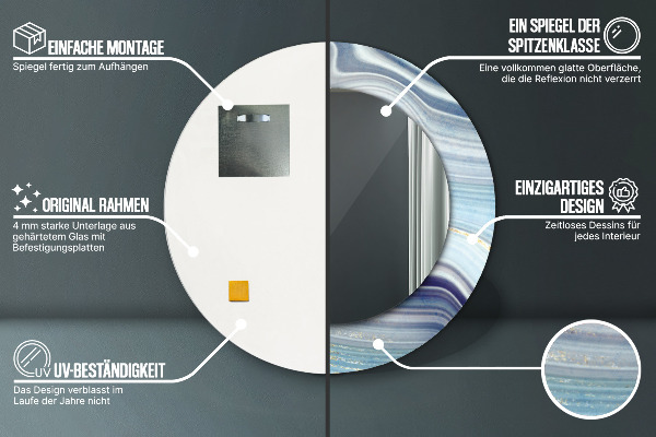 Espelho com moldura impressa redondo Mármore azul