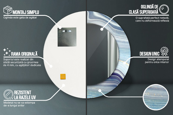 Espelho com moldura impressa redondo Mármore azul