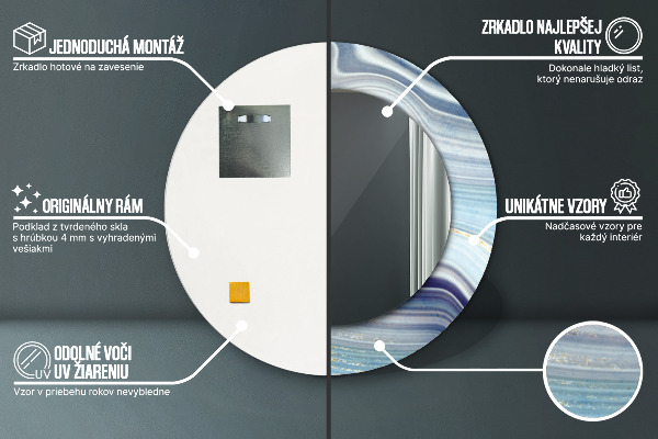 Espelho com moldura impressa redondo Mármore azul