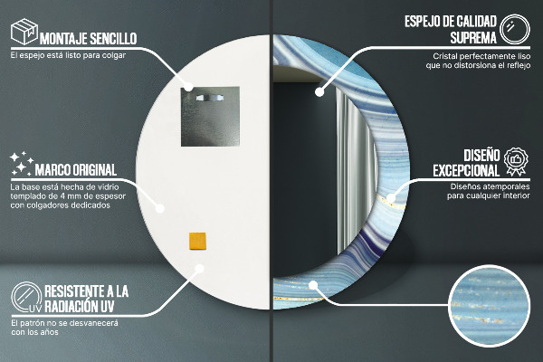 Espelho com moldura impressa redondo Mármore azul
